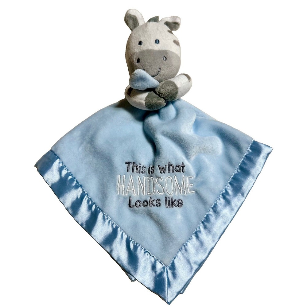 Carter's Zebra Satin Trim Blanket Blue "This is What Handsome Looks Like" Lovey
